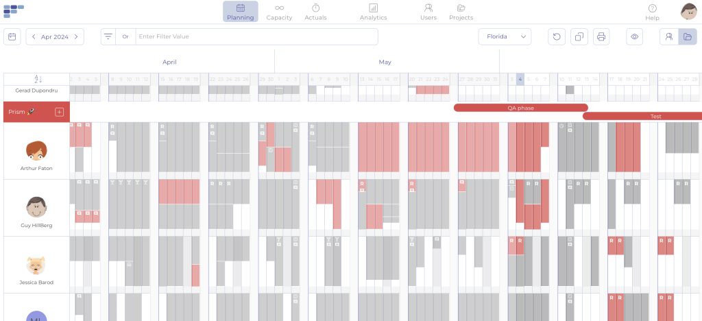 Teambook, Planner grouped by project