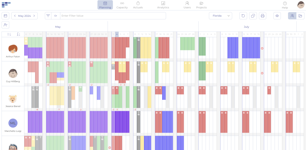 Teambook Planner, months view